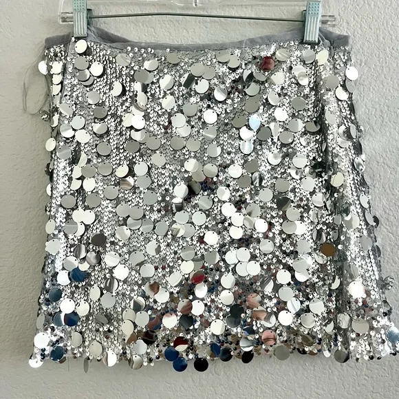 Silver Sequin Mini Skirt - Picture 3 of 5
